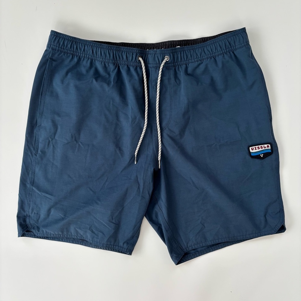 VISSLA Men's Surf Trunks Blue Solid 17.5" Ecolastic Board Shorts Size XL